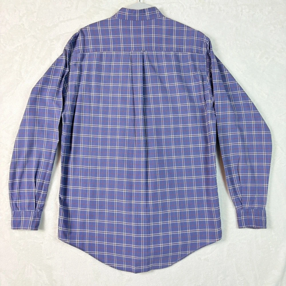 Nautica Button Down Shirt Men Medium Blue Plaid Good Classic Fit Cotton Long Slv